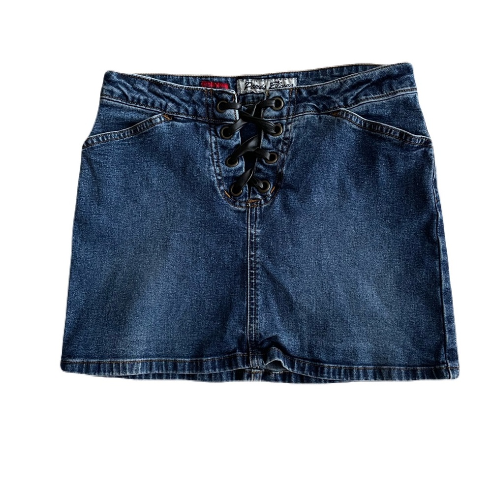 Soulmates Dark Blue Lace-Up Mini Skirt